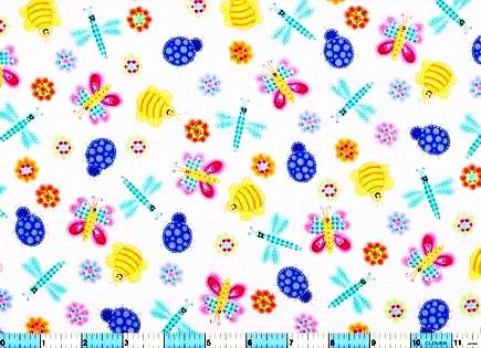 Dragonfly Ladybugs Butterflies Bright 1yd9"